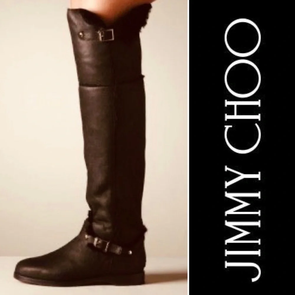 Jimmy Choo Chocolate Shearling Knee Riding Boots